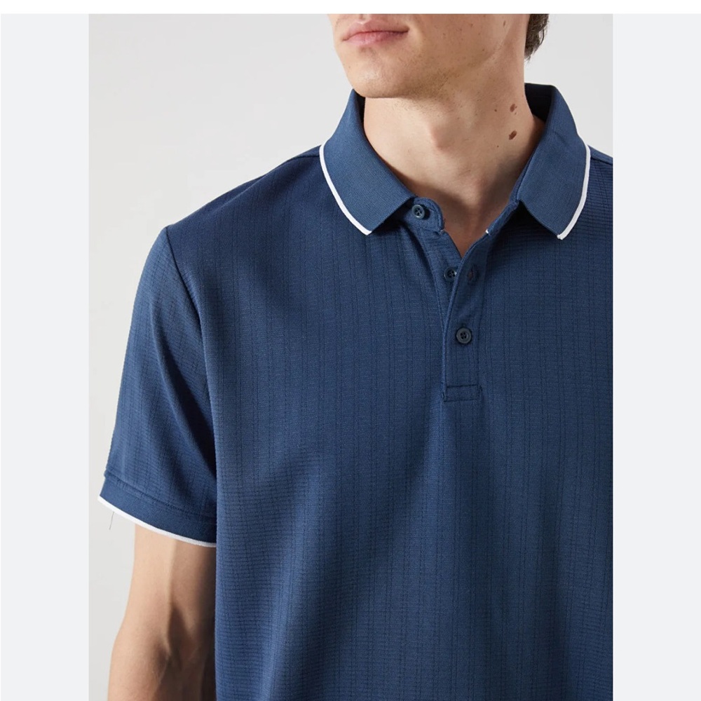 Men's Classic Navy Polo with Contrast White Piping